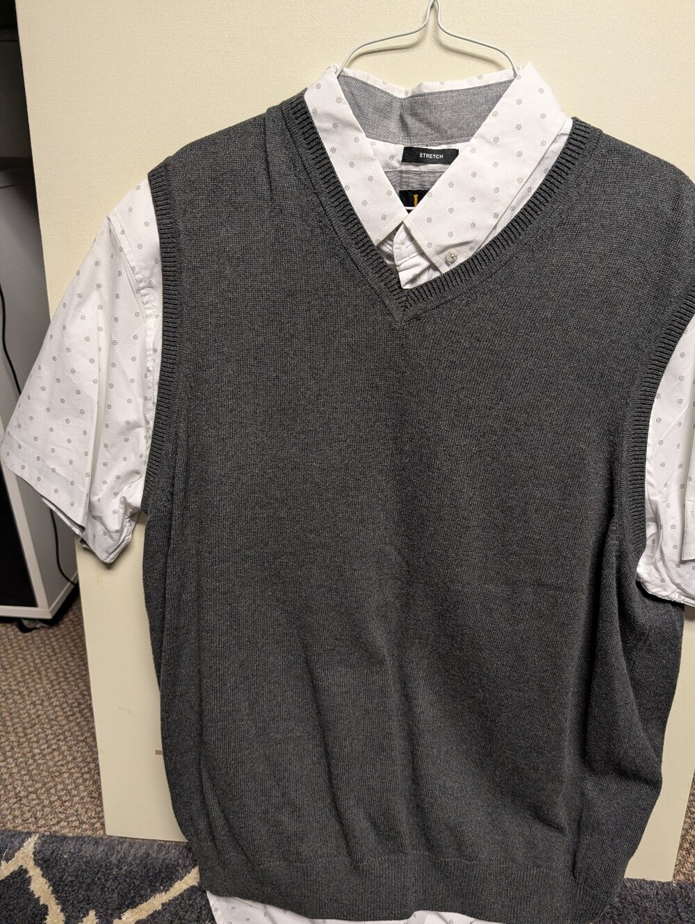 Men's Charcoal V-Neck Sweater Vests /Button Down Shirt.